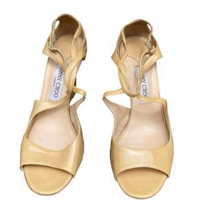 Jimmy Choo beige/nude patent leather wedge strappy sandals Size 8 (38.5)